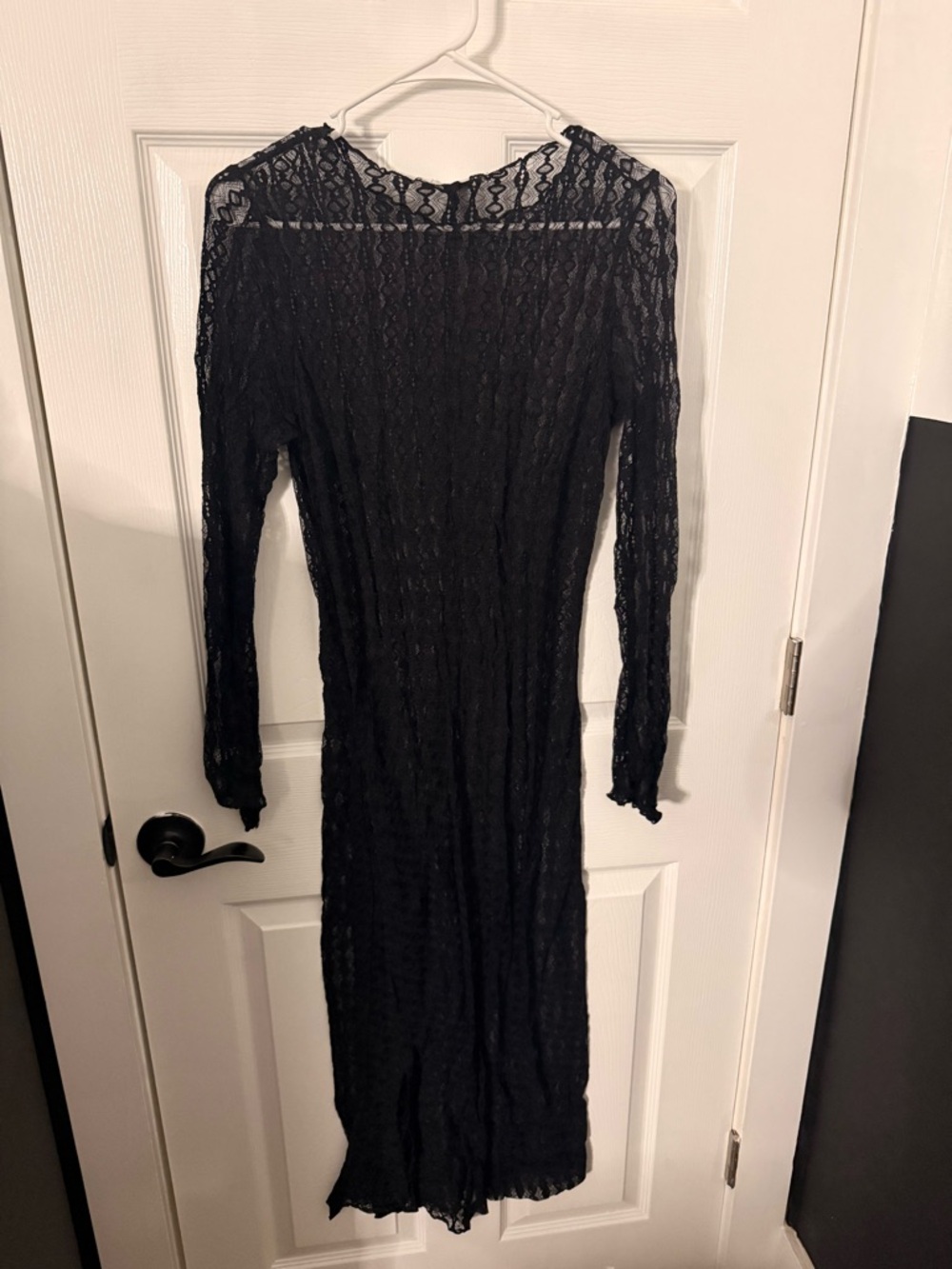 Bershka Black Sheer Lace Long-Sleeve Swim Coverup